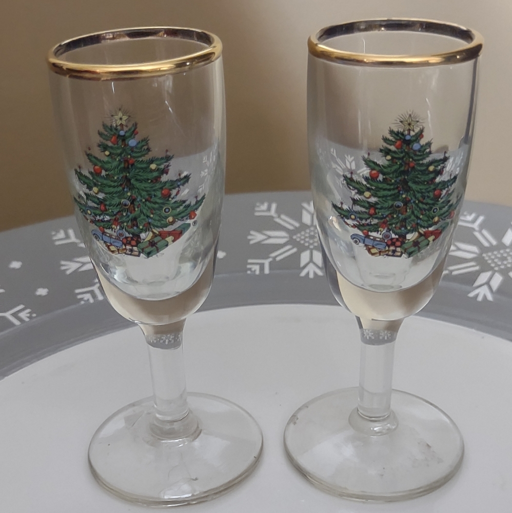 Spode Christmas Tree stemmed shot glasses